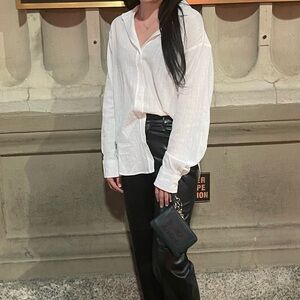 White Linen Button-Down Long Sleeve Shirt - Size XS